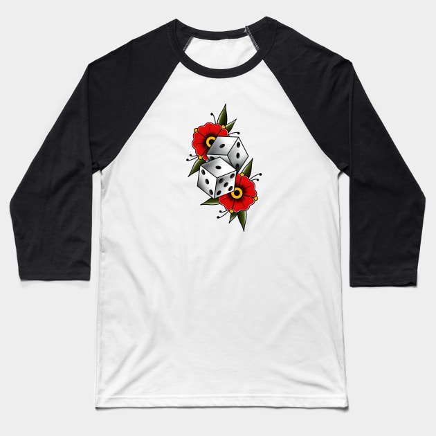 Traditional tattoo dices with flowers Baseball T-Shirt by Smurnov